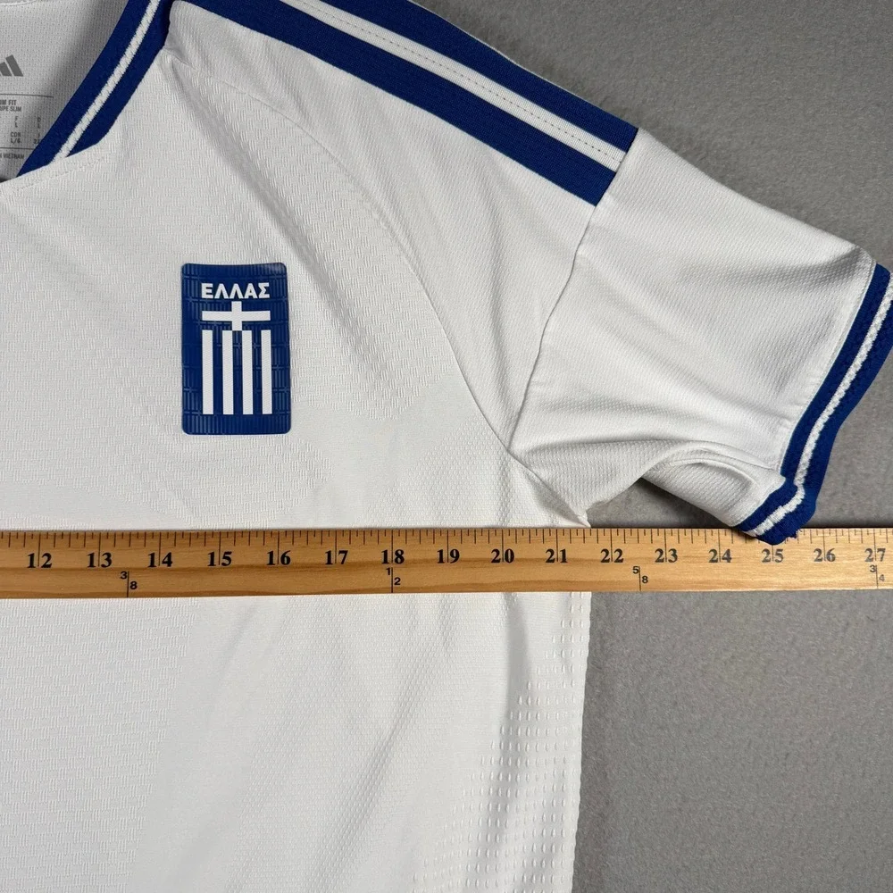 Adidas Greece National Team Home Jersey White Blue KF3555 Mens Large Slim Fit